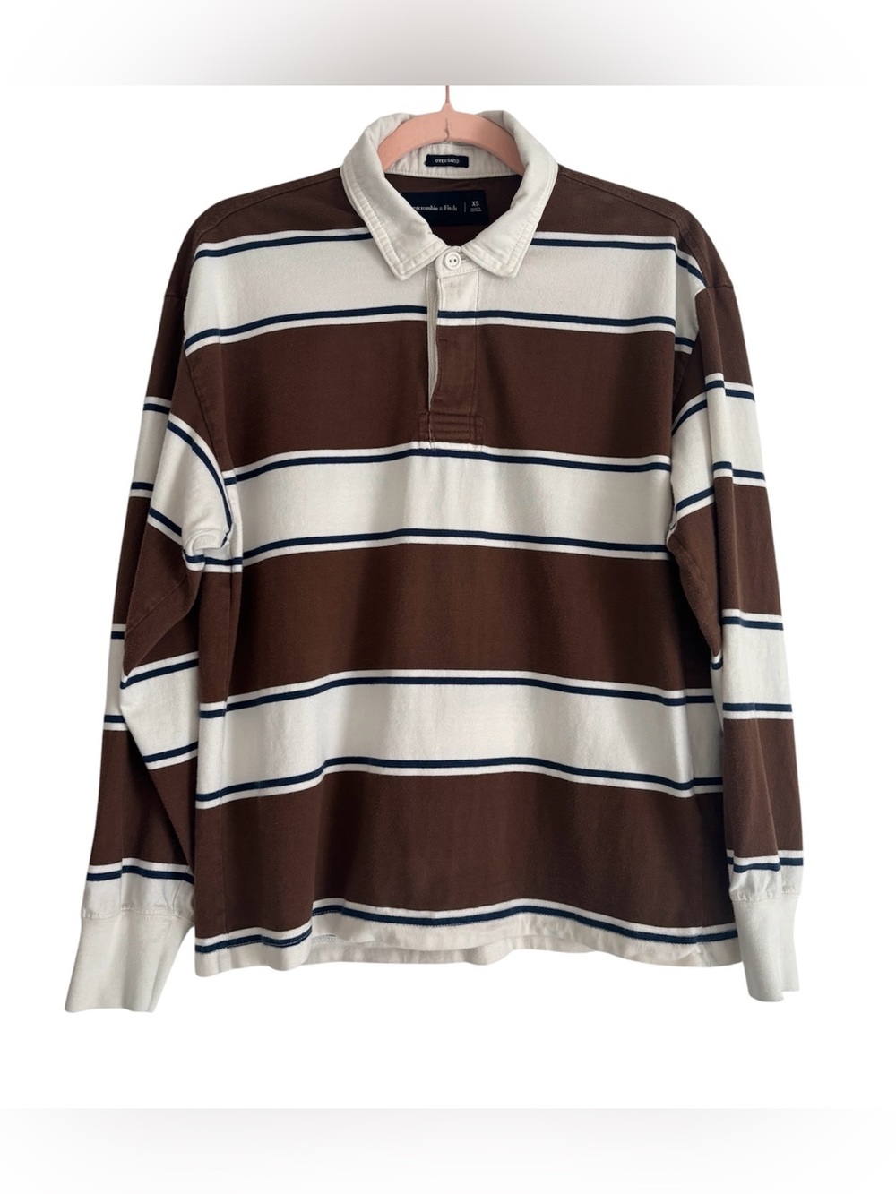 Women’s Abercrombie & Fitch Long Sleeve Polo Shirt Brown, White and Navy